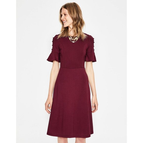 Boden Size 6R Burgundy Alexis Short Sleeve Fit & Flare Dress - Picture 1 of 7